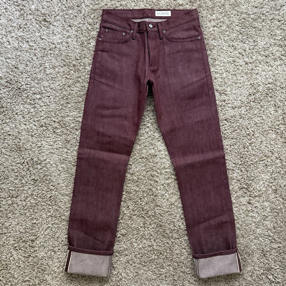 NWOT Gustin California Slim Raw Selvedge Denim Jeans Men’s Size 31 - Burgundy